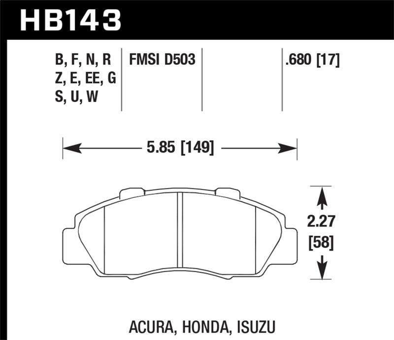 Hawk Performance Ceramic Street Front Brake Pads for 97-01 Integra Type-R /  97-01 Honda CRV/Prelude | HB143Z.680
