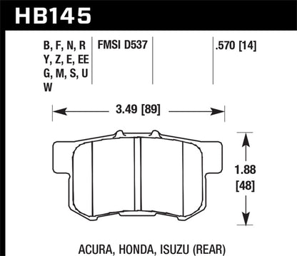 Hawk Ceramic Street Rear Brake Pads for 06-11 Civic Si / 97-01 Integra Type-R / 02-06 RSX / 04-08 TSX / 03-07 Accord / 97-01 Prelude / S2000| HB145Z.570